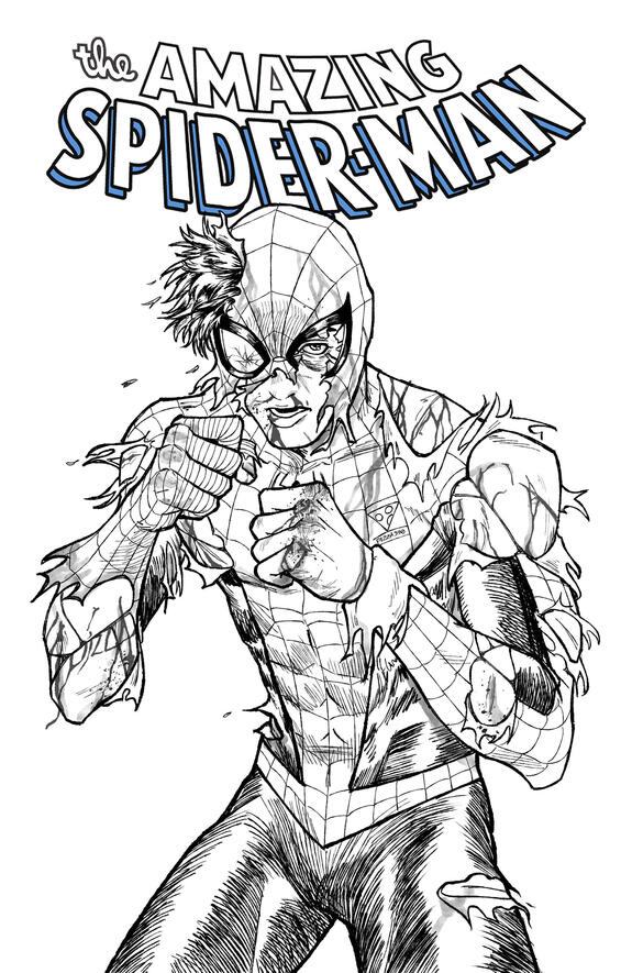 Battle Damaged Spider-Man Fanart Cover | B&W Inked